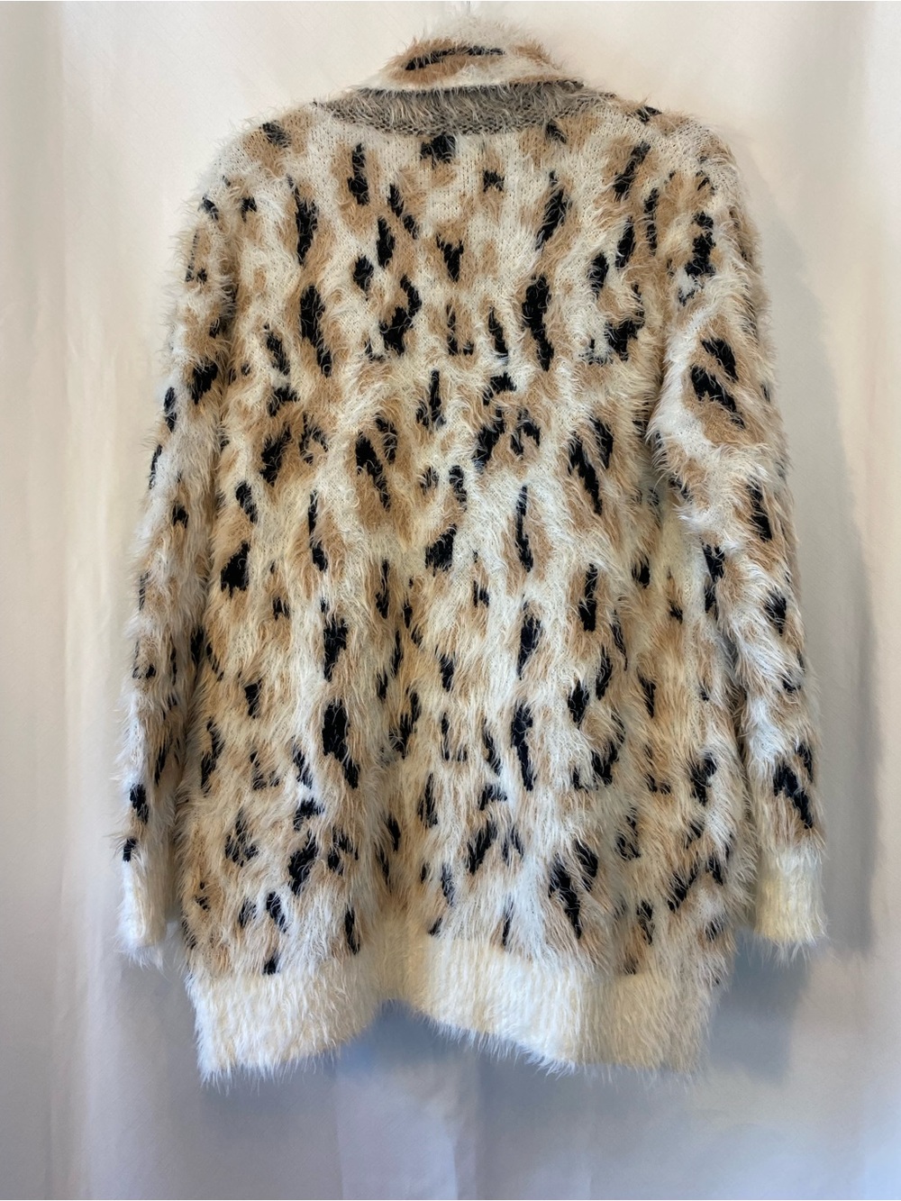 Mink Pink Zippora Cream Animal Print Wrap Sweater Cardigan SM Leopard Print Cozy - Picture 11 of 17